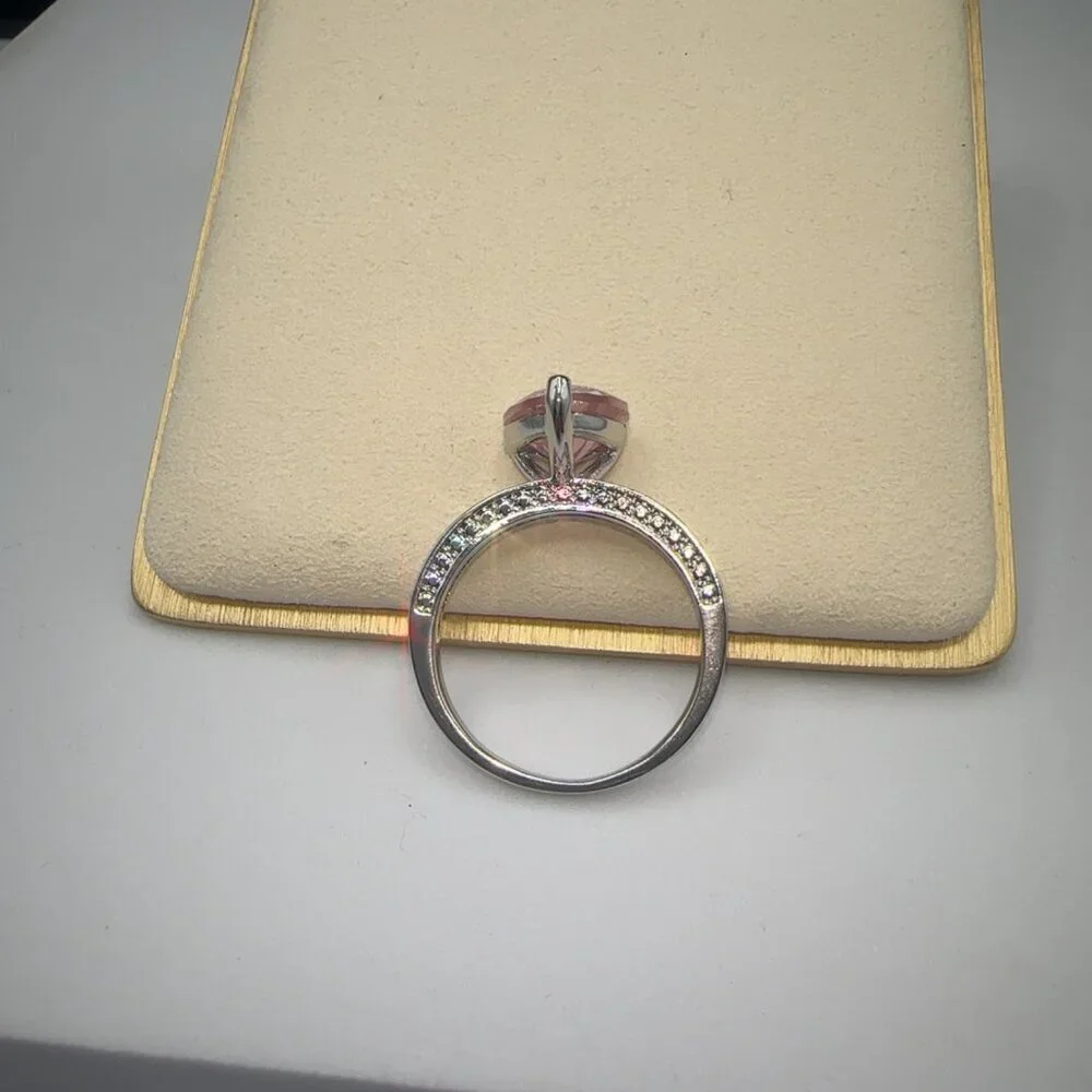 Heart Cut Pink Cubic Zirconia Ring With Accents In Silver Tone 6